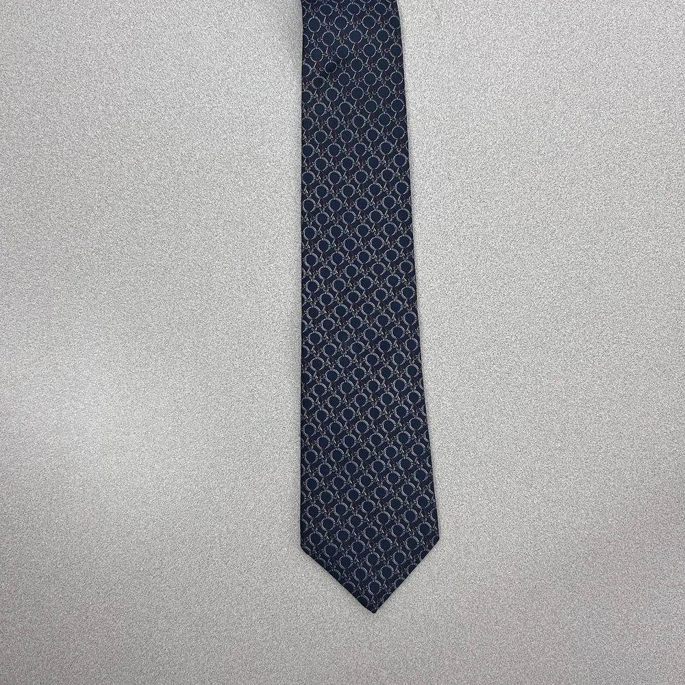 Saks Fifth Avenue‎ Men's Blue Chain Loop Silk Neck Tie Made in USA